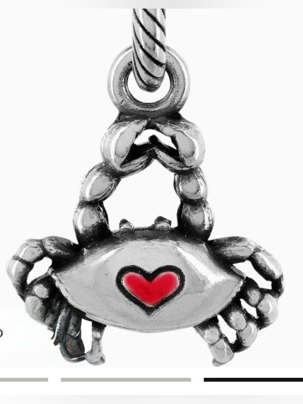 BrightonMaryland Charm featuring a sterling silver crab with red enamel heart